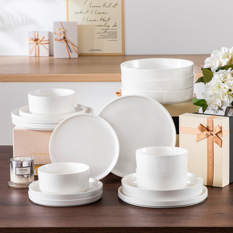 Vancasso 16 Pieces Premium Porcelain Modern White Dinnerware Set